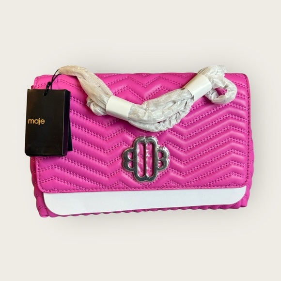 MAJE Clover Quilted Leather Crossbody Bag with Chain Strap. Fluo Pink #1547 NWT - Picture 6 of 7
